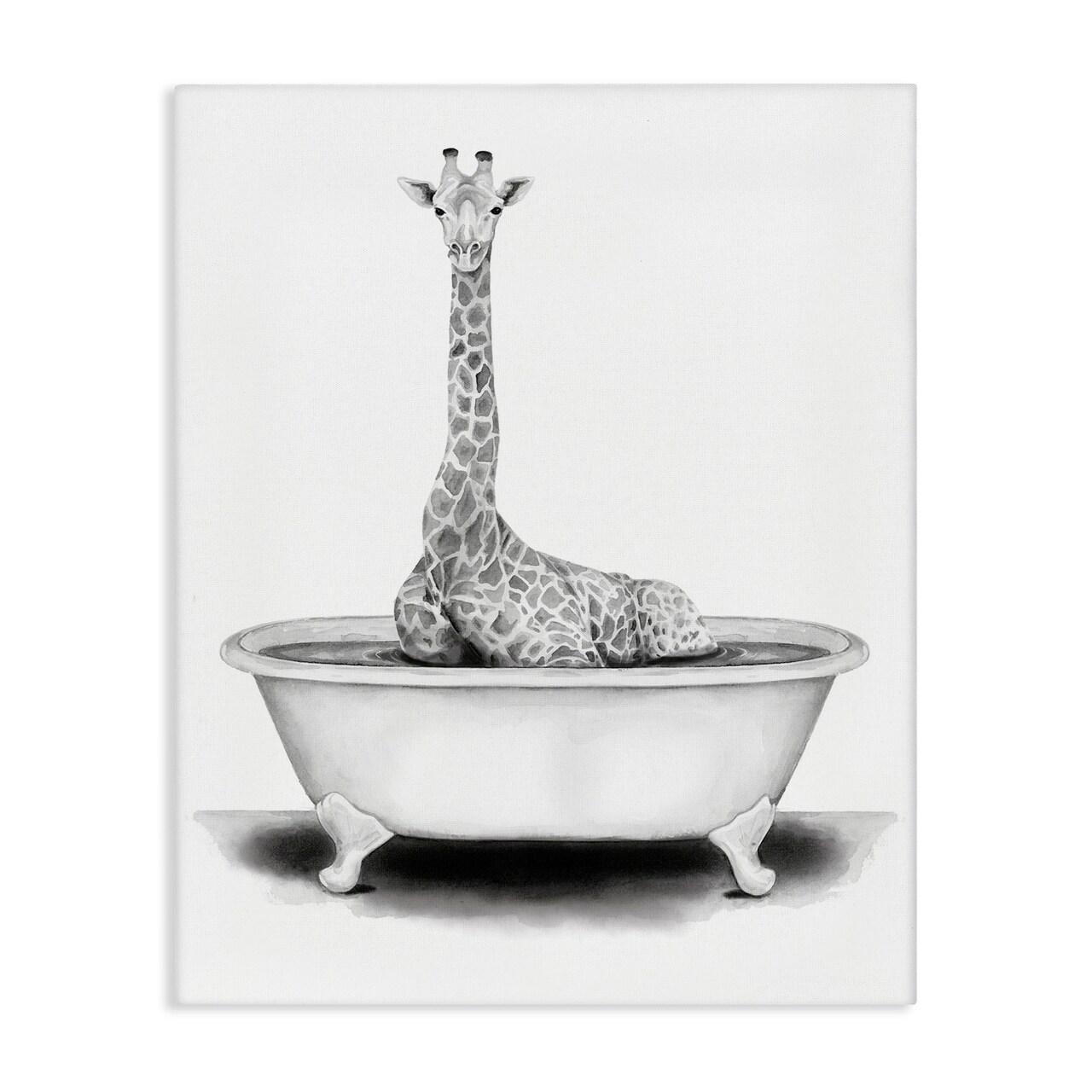 Stupell Industries Giraffe In Tub Funny Animal Bathroom Canvas Wall Art